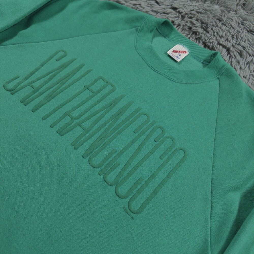 Vintage Jerzees Sweatshirt XL Green San Francisco Spellout Pullover 80’s Mens